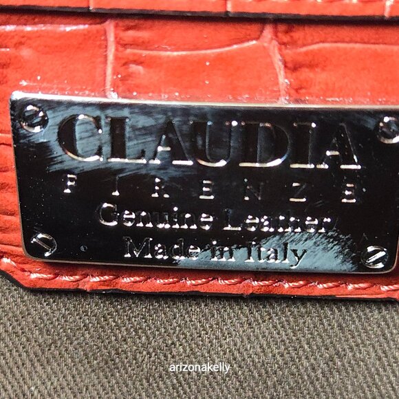 Claudia Firenze Croc Leather Tote Burnt Orange Rust Genuine Italian Leather - Picture 10 of 16